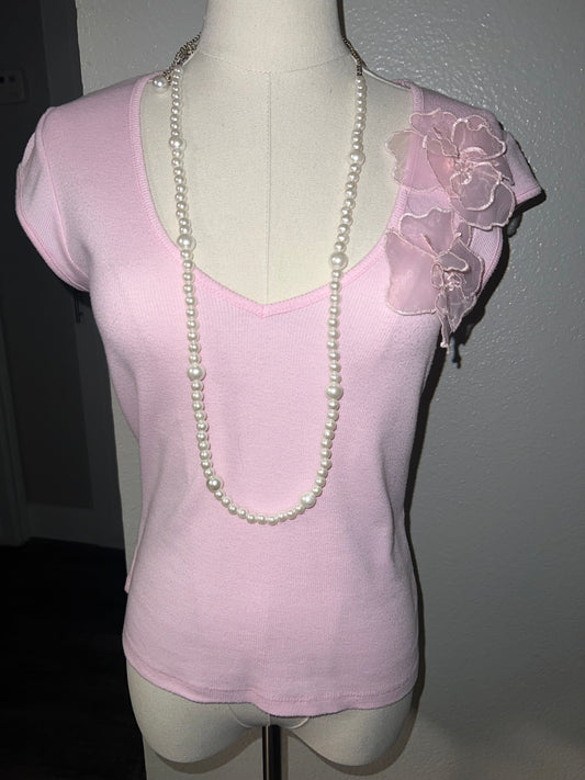 Pink floral v neck shirt