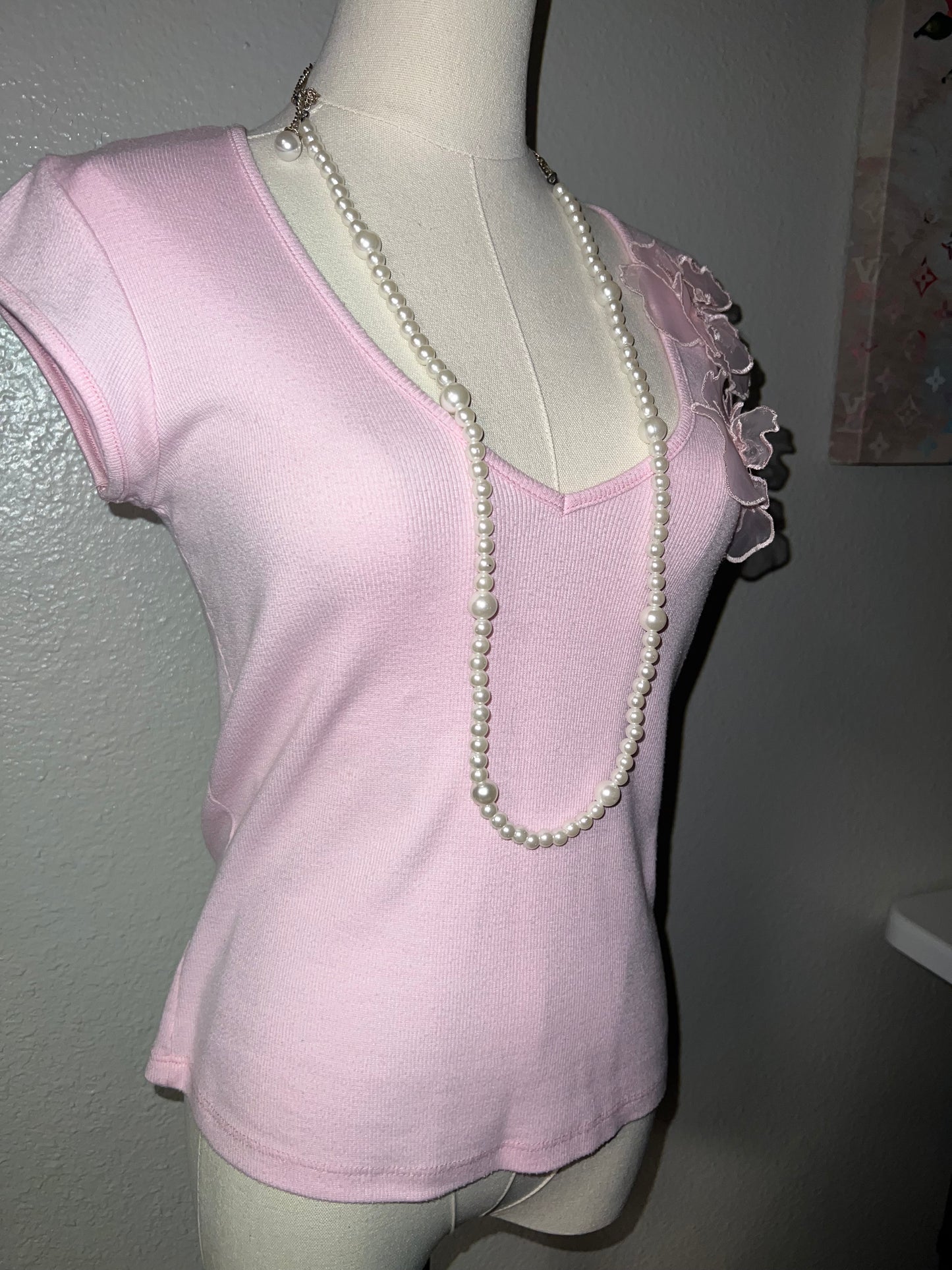 Pink floral v neck shirt